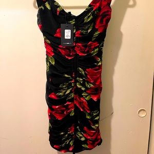 Fashion Nova Cascabel Rose Mini Dress-Black . Size Medium Brand New w/ tags.